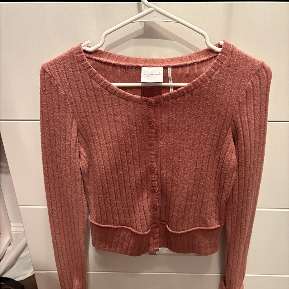 Urban Outfitters Ribbed Knit Cardigan in Brick